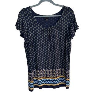 Ann Taylor Mixed Print Top Womens Size‎ L Short Sleeves Stretch Multicolor